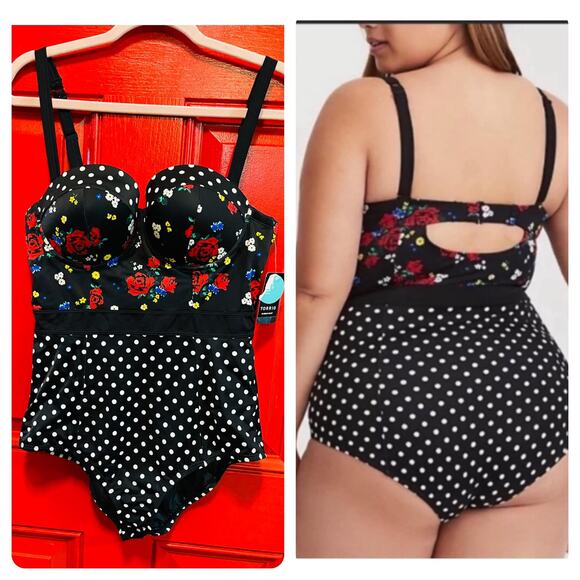 torrid Other - Torrid 0 (size 12) One Piece Roses & Polka Dots Retro Push Up Underwire Swimsuit